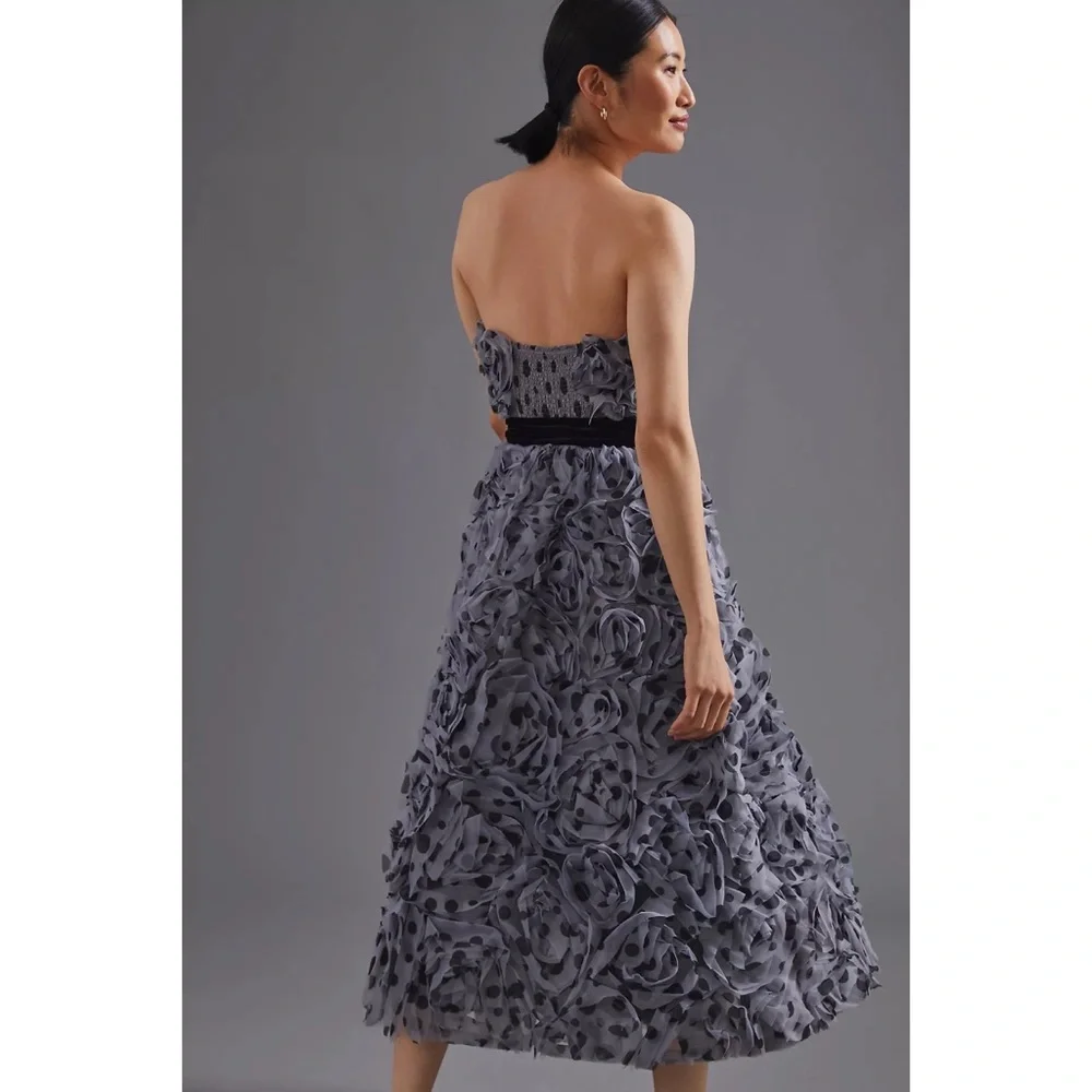 Anthropologie Appliqued Tulle Strapless Midi Dress - Picture 4 of 4